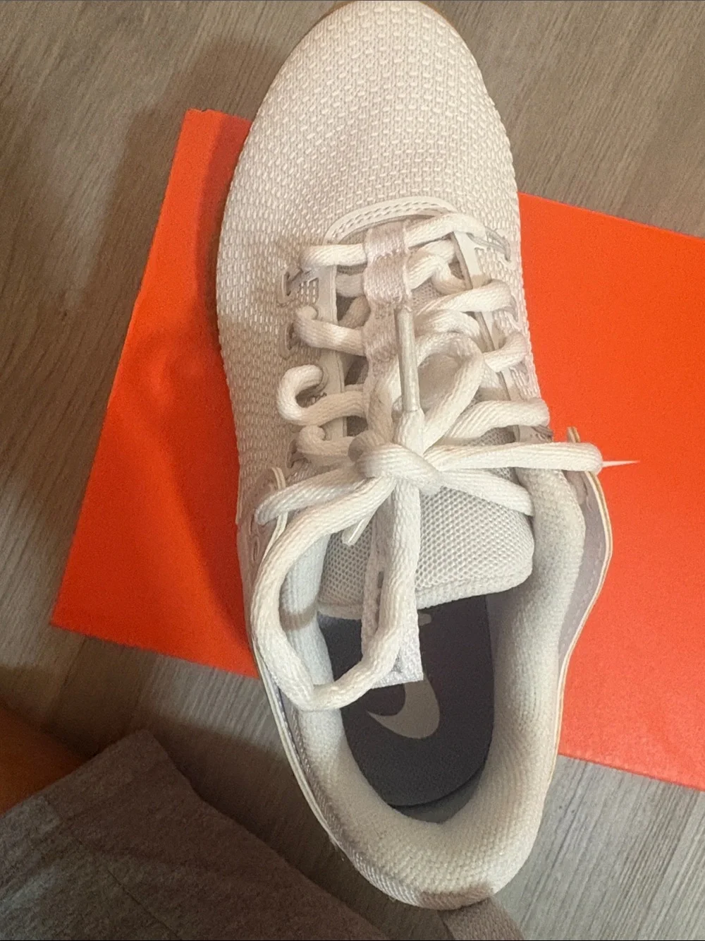 Nike Women’s White Mesh and Silver Swoosh Sneakers